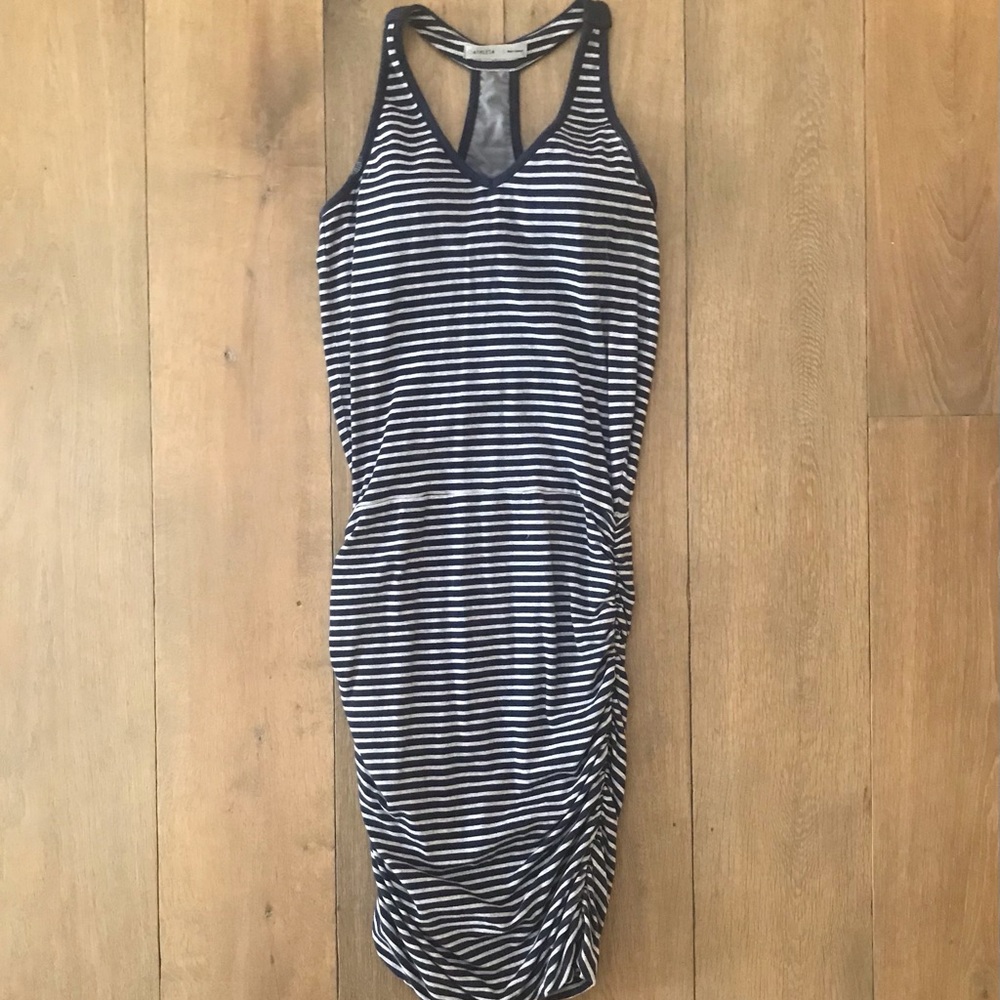 Athleta Blue & Gray Striped Fitted Dress- Size S